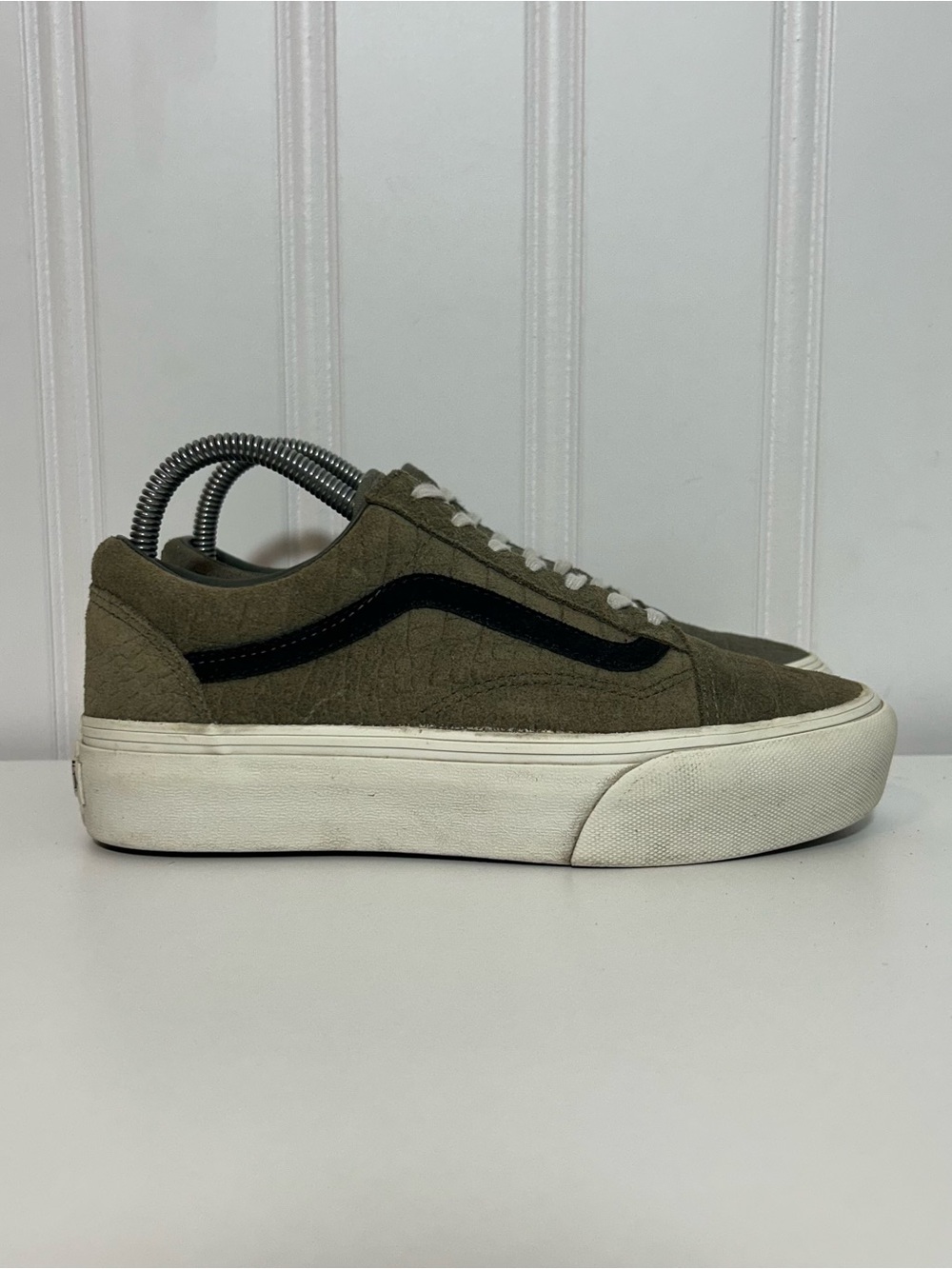 Vans old skool platform green reptile print black white